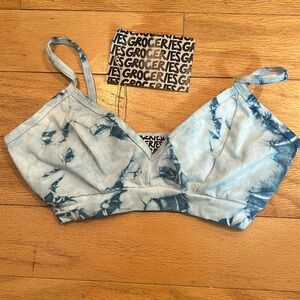 V-Bra Groceries Apparel NWT Tie Dye Bralette Small Organic Cotton Blue Womens